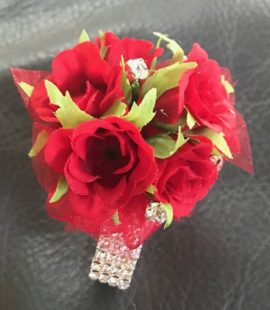 Red Spray Roses, Red Ribbon Corsage